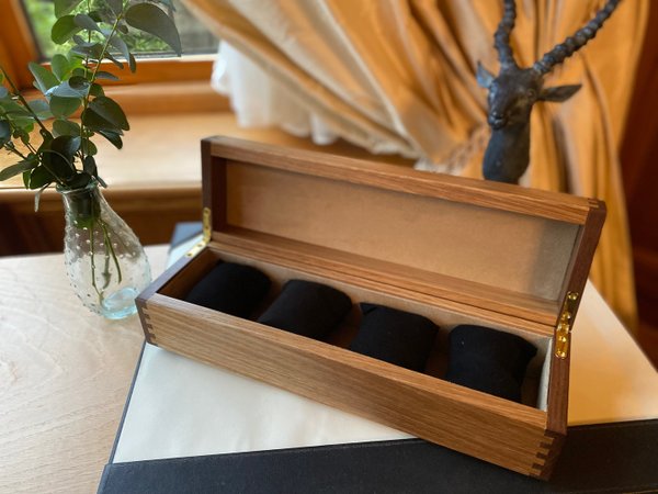 Handmade Watch and Cufflink Box - Oak and Walnut with Feature Striped Lid