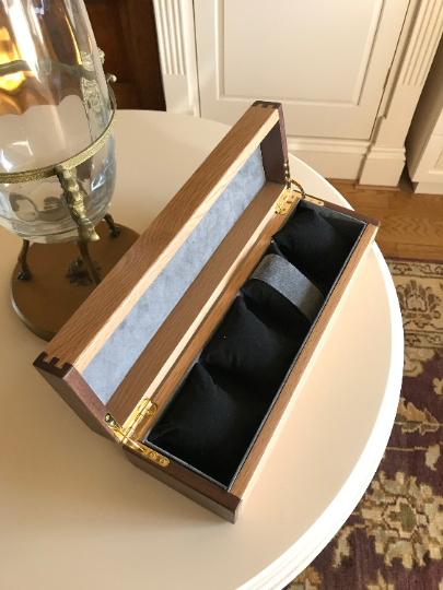 Handmade Watch and Cufflink Box - Oak and Walnut with Feature Striped Lid